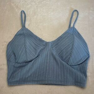 Blue Ribbed Crop Top
